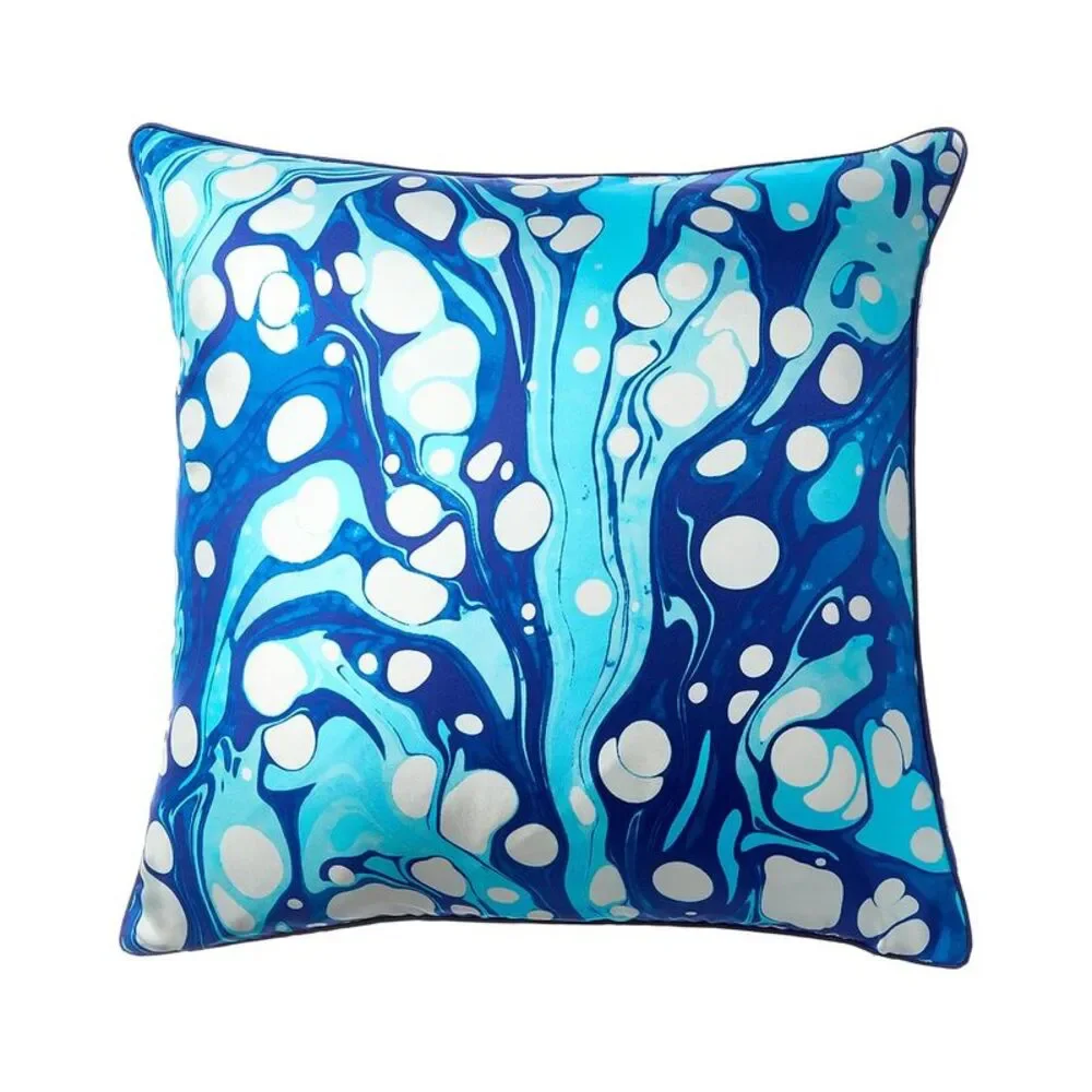 Jonathan Adler Us Kit Marbleized Silk Pillow, Blue